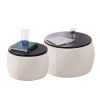 Set of 2 Nesting Round Storage Ottoman; Coffee Table Footstool with MDF Cover for Living Room; Bedroom; Top Å“Ãœ650*450; Å“Ãœ480*390; Beige