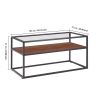 40.16" Glass Coffee Table; 2 Tier Rectangular Modern Center Table; Living Room Table; Black Metal Reversable Walnut and Cement ash