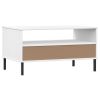 vidaXL Coffee Table with Metal Legs White 33.5"x19.7"x17.7" Solid Wood OSLO