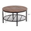 Industrial Living Room Coffee Table 2 Tier Vintage Round Coffee Table with Metal Storage Rack