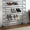 10-tier rolling shoe rack; silver finish; up to 30 pairs of shoes