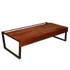 41.7 Inch Rectangular Coffee Table with Plank Style Top; Metal Frame; Brown and Black