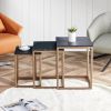 Modern minimalist black MDF end table and side table; three piece combination small coffee table with dark gold metal legs; Square bedside table in li