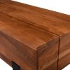 45 Inch Vesavi Handcrafted Rectangular Acacia Wood Coffee Table; Industrial Metal Sled Base; Brown and Black