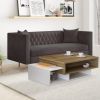 Belle 41 Inch Modern Wooden Rectangular Coffee Table with 3 Tier Storage; White and Brown