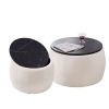 Set of 2 Nesting Round Storage Ottoman; Coffee Table Footstool with MDF Cover for Living Room; Bedroom; Top Å“Ãœ650*450; Å“Ãœ480*390; Beige