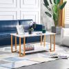 Coffee Table;  2 Layers 1.5cm Thick Marble MDF Rectangle 39.37" L Tabletop Iron Coffee Table ;  Dining Room;  Coffee Shop;  Resterant;  White Top;  Go