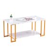 Coffee Table;  2 Layers 1.5cm Thick Marble MDF Rectangle 39.37" L Tabletop Iron Coffee Table ;  Dining Room;  Coffee Shop;  Resterant;  White Top;  Go