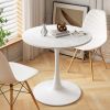 32"Modern Round Dining Table with Printed White Marble Table Top; Metal Base Dining Table; End Table Leisure Coffee Table