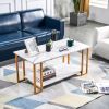 Coffee Table;  2 Layers 1.5cm Thick Marble MDF Rectangle 39.37" L Tabletop Iron Coffee Table ;  Dining Room;  Coffee Shop;  Resterant;  White Top;  Go