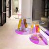 Acrylic Rainbow Color Coffee Table;  Iridescent Glass End Table Round Side Table Modern Accent TV Table for Living Bed Room Decoration