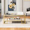 ON-TREND Modern; Minimalist Design Living Room Coffee Table; Metal with Stained White Tempered Glass; 2-Tier Sofa Cocktail Tables; Gold