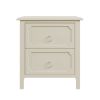 Milky White Rubber Wooden Nightstand Two Drawers Silver Metal Handles for Living Room Guest Room Bedroom