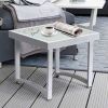 Modern Square Side Tables for Living Room;  White Rustic Aluminum Outdoor End Table;  Patio Tempered Glass Accent Coffee Table