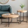 33"Modern Thread Design Round Coffee Table ; MDF Table Top with Cross Legs Metal Base