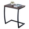 Industrial Sofa Side Table; C Shaped End Table; Portable Bedside Workstation; Laptop Holder with Metal Frame; Small Spaces; Coffee Brown