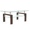 Rectangle Walnut Glass Coffee Table; Clear Coffee Table; Modern Side Center Tables for Living Room; Living Room Furniture