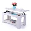 Lift Top Coffee Table with Hidden Compartment and Open Shelf; Modern Wooden Table for Home Living Room; White