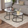 Round Coffee Table Set of 2 Set of 2 Nesting Tables; Metal Frame & Glass Top End Tables for Living Room Bedroom