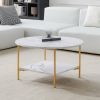 Modern Round coffee table with storage;  Golden metal frame with marble color top-31.5"