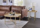 Mithea Coffee Table; Oak Table Top & Gold Finish