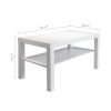 White Wooden 2-Tier Coffee Table with Storage Shelf; Sofa Center Table for Living Room; Home; Office