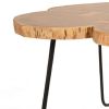 29 Inch Acacia Wood Coffee Table; Live Edge; Quatrefoil Top; Iron Hairpin Legs; Brown and Black