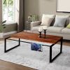 41.7 Inch Rectangular Coffee Table with Plank Style Top; Metal Frame; Brown and Black