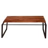 41.7 Inch Rectangular Coffee Table with Plank Style Top; Metal Frame; Brown and Black