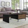 Wood and Metal Rectangular Accent Coffee Table with Drawer; Brown and Black