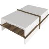 Belle 35 Inch Modern Wood Rectangular Coffee Table with Side Shelf; White and Brown