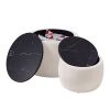 Set of 2 Nesting Round Storage Ottoman; Coffee Table Footstool with MDF Cover for Living Room; Bedroom; Top Å“Ãœ650*450; Å“Ãœ480*390; Beige