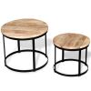 vidaXL Two Piece Coffee Table Set Rough Mango Wood Round 15.7"/19.7"