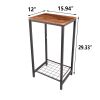 2-Tier End Table; Industrial Side Table Nightstand with Durable Metal Frame; Coffee Table with Mesh Shelves for Living Room; Rustic Brown and Black