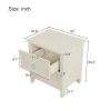 Milky White Rubber Wooden Nightstand Two Drawers Silver Metal Handles for Living Room Guest Room Bedroom