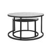 Round Coffee Table Set of 2 Set of 2 Nesting Tables; Metal Frame & Glass Top End Tables for Living Room Bedroom