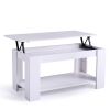 Lift Top Coffee Table with Hidden Compartment and Open Shelf; Modern Wooden Table for Home Living Room; White