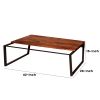 41.7 Inch Rectangular Coffee Table with Plank Style Top; Metal Frame; Brown and Black