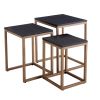 Modern minimalist black MDF end table and side table; three piece combination small coffee table with dark gold metal legs; Square bedside table in li