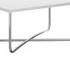 Wren 35 Inch Modern Coffee Table; Rectangular Top; Steel Cross Base; White; Chrome