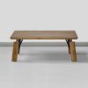 Rectangular Wooden Coffee Table with Block Legs; Natural Brown