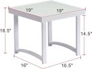 Modern Square Side Tables for Living Room;  White Rustic Aluminum Outdoor End Table;  Patio Tempered Glass Accent Coffee Table