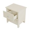 Milky White Rubber Wooden Nightstand Two Drawers Silver Metal Handles for Living Room Guest Room Bedroom