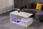 LED Coffee Table for Living Room; Modern Coffee Table; High Gloss White Finish Centre Sofa Table; S-Shaped Open Storage Shelf (39.3"L x 19.5"W x 18.1"