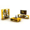 HT Design Kipp Cross Legs Wooden Frame Rectengular Coffee Table for Living Rooms with Interior Shelving; Walnut/Yellow