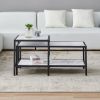 Modern Nesting coffee table Square &amp; rectangle; Black metal frame with wood marble color top