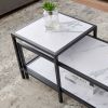 Modern Nesting coffee table Square &amp; rectangle; Black metal frame with wood marble color top