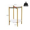 2-layer End Table with Tempered Glass and Faux Marble Tabletop; Round Coffee Table with Golden Metal Frame for Bedroom Living Room Office (1 piece)