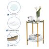 2-layer End Table with Tempered Glass and Faux Marble Tabletop; Round Coffee Table with Golden Metal Frame for Bedroom Living Room Office (1 piece)