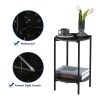 2-layer End Table with Whole Faux Marble Tabletop; Round Coffee Table with Black Metal Frame for Bedroom Living Room Office (black; 1 piece)